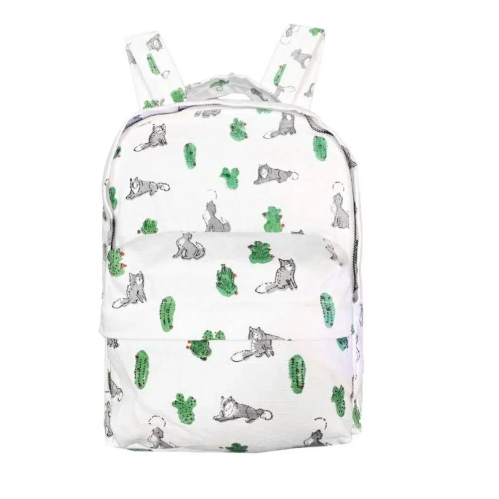 NWT Roller Rabbit Kids Awoo Kobe Cotton Backpack Animal White Mint $50 [jb]